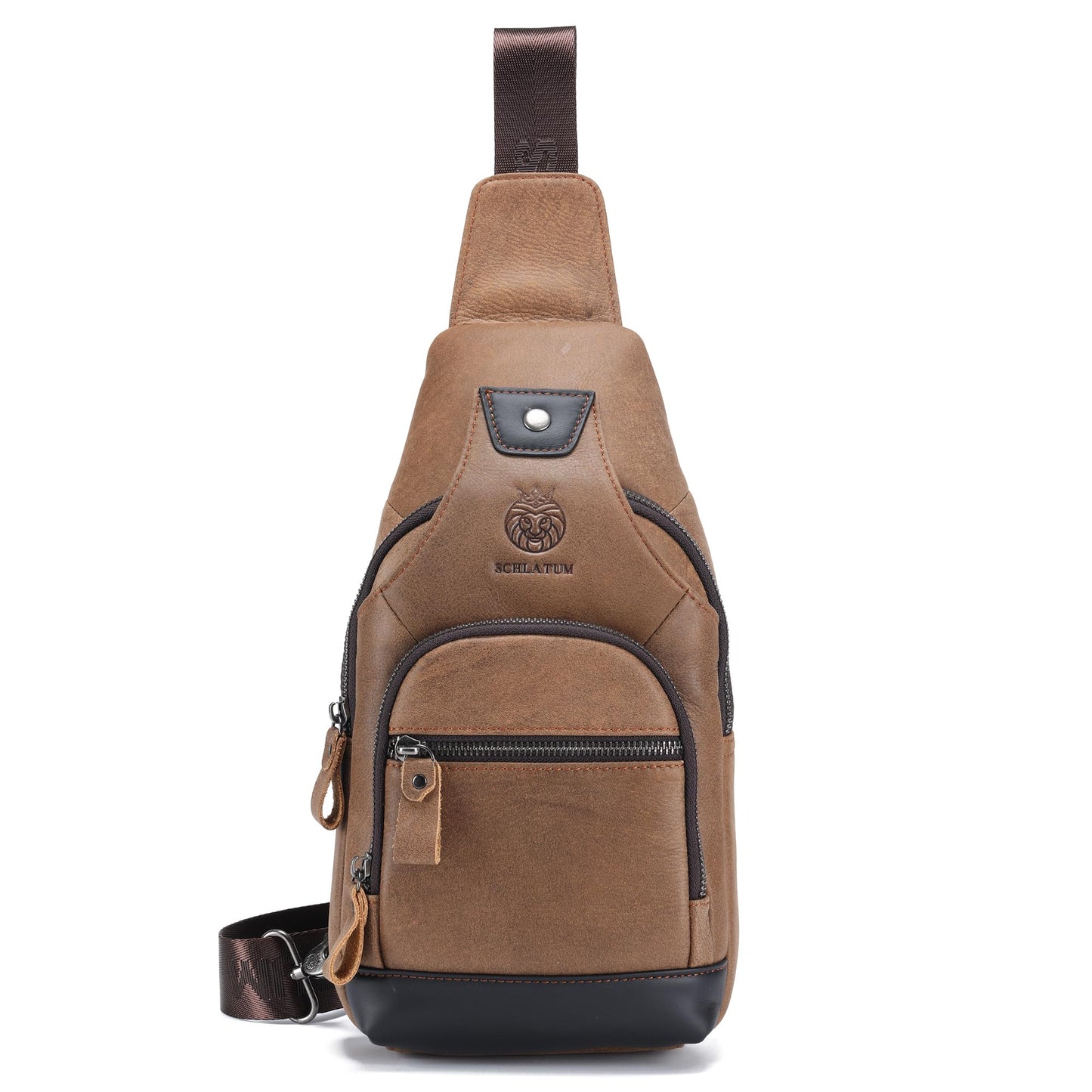 LUKZIJAES Genuine Leather Sling Bag for Men Crossbody Bags Man Shoulder Chest Pack Hiking Casual Daypack Outdoor Travel Backpack (#1-Brown)