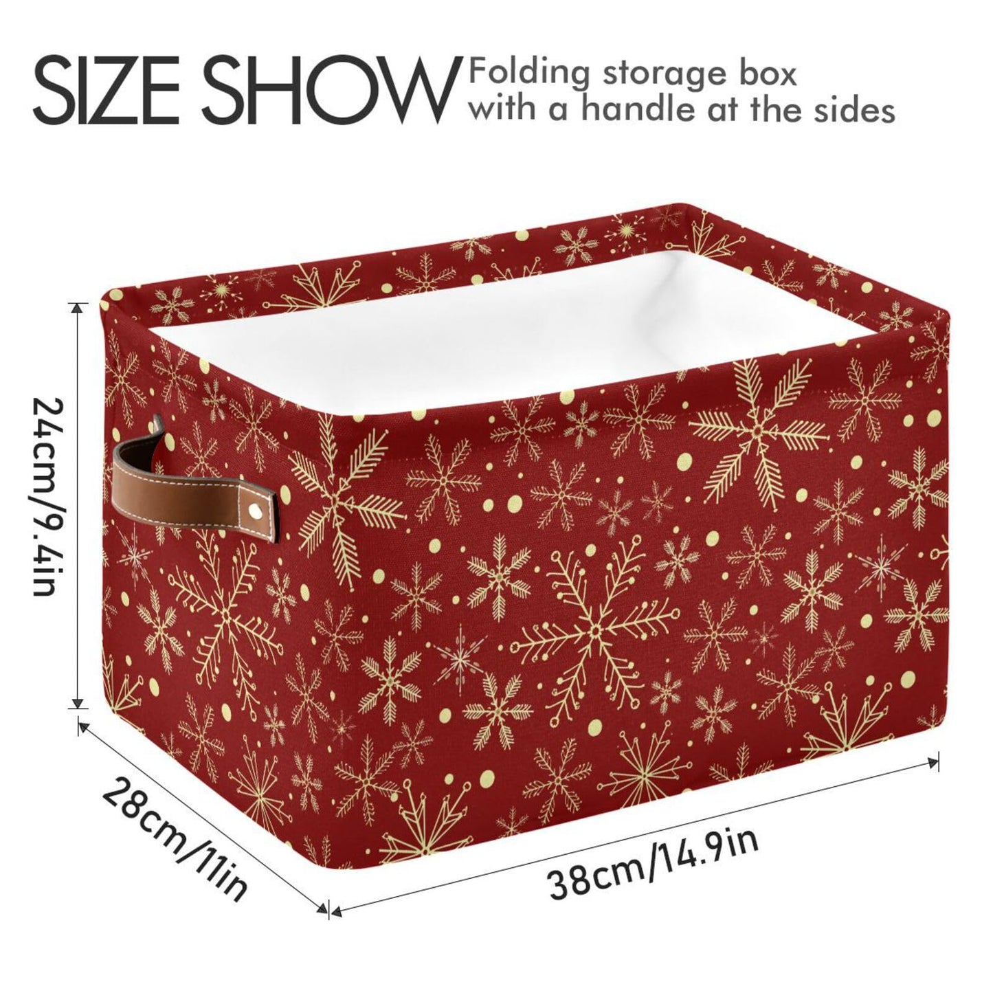 senya Christmas Basket, Large Foldable Storage Basket with Handles Christmas Snowflakes On Dark Red Fabric Collapsible Storage Bins Organizer Bag for Storage 15 x 11 x 9.5 inch