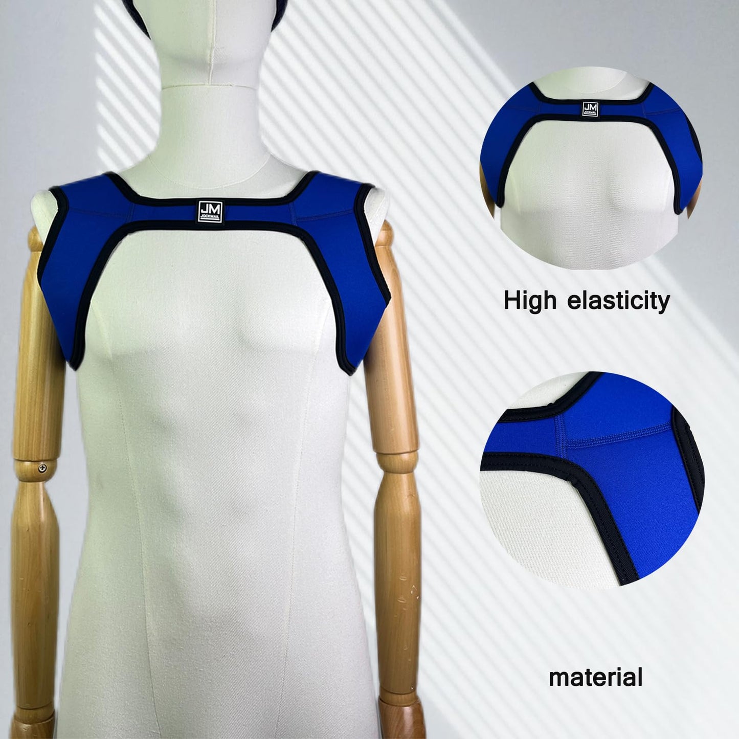 JOCKMAIL Men's Harness Belt Elastic Shoulder Strap Mens Neoprene Harness Mens Crop Top Chest Muscle Harness (US, Alpha, Small, Medium, Regular, Regular, Blue)