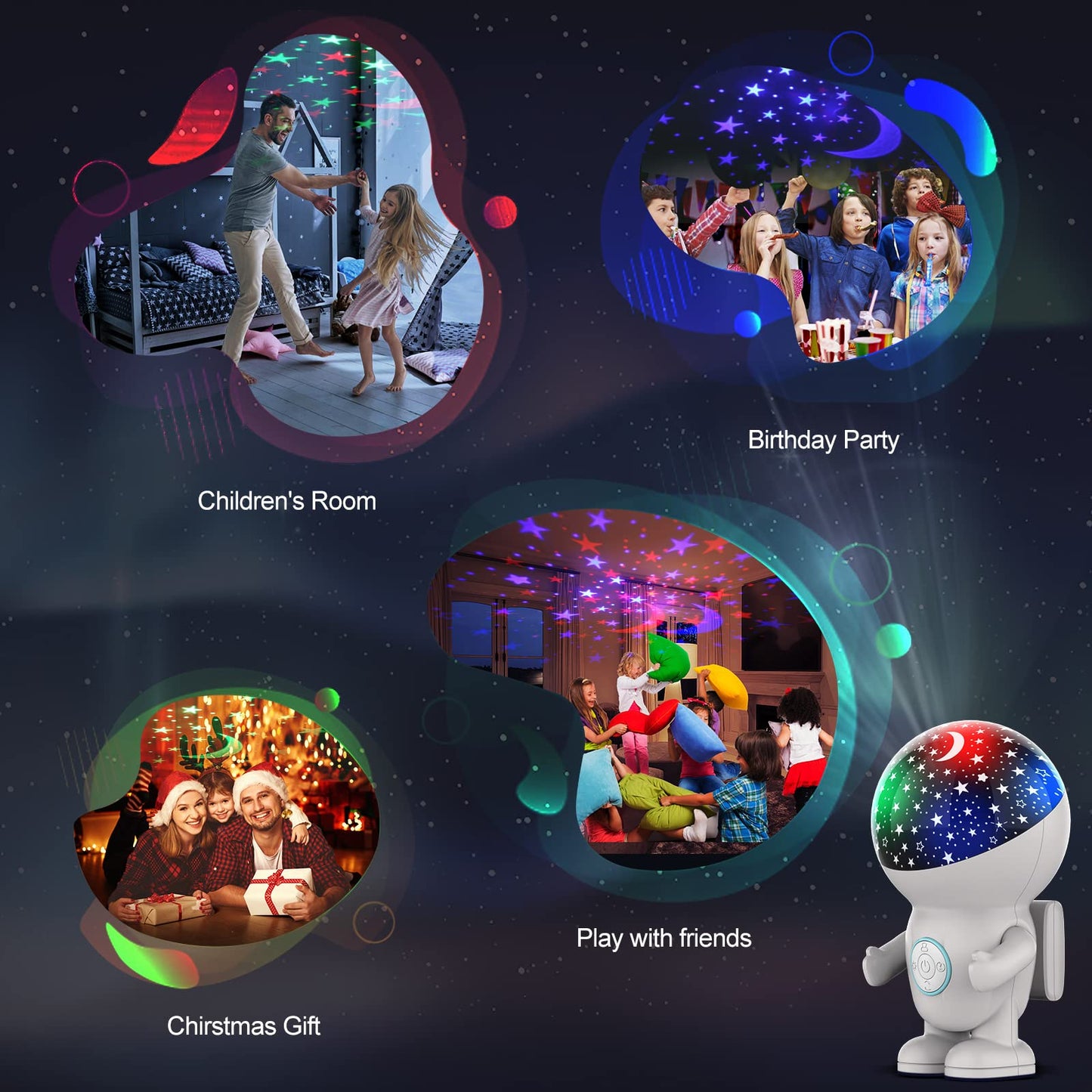 Night Light Projector,Night Light for Kids,Astronaut Star Projector with Energy Halo 1h Timer and 360 ° Rotation,Baby Night Light Ceiling Light Projector,Best Gifts for Boys Girls Bedroom Decor