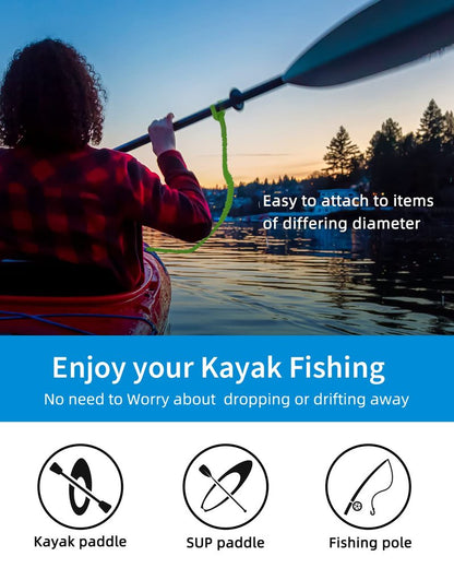 OCEANBROAD Kayak Paddle Leash with D-Ring Stretchable Bungee Strap Lanyard Rope for SUP Kayaking Boating Canoeing Fishing Pole Rod 4-7 Feet Green 2 Pack