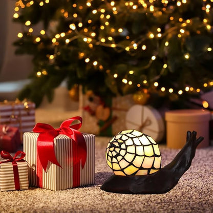 Tiffany Style Pink Snail Accent Table Lamp Handmade Stained Glass Shade Night Light for Kids with 3 Color Temperatures LED Bulb - Ideal Gift for Home Decor(8" D x 5." W x 5." H)