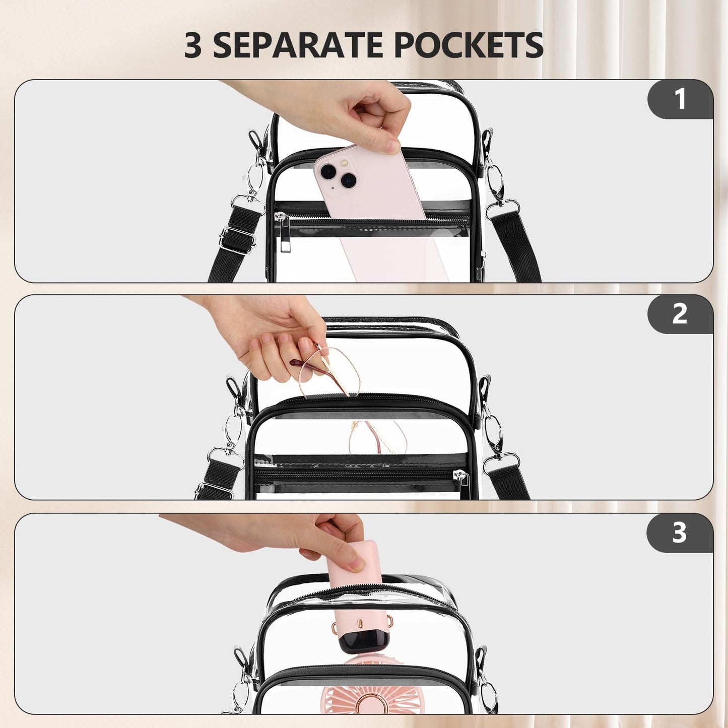 Blvornl Clear Crossbody Bag with Adjustable Shoulder Strap, Stadium Approved PVC Purse Bag, Messenger Bag