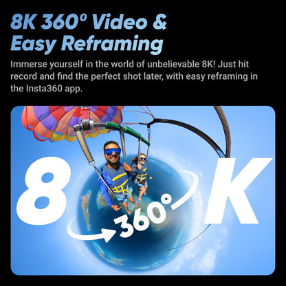 Insta360 X4 No Drone Bundle - 8K Waterproof 360 Action Camera, 4K Wide-Angle Video, Invisible Selfie Stick Effect, Removable Lens Guards, 135 Min Battery Life, AI Editing, Stabilization