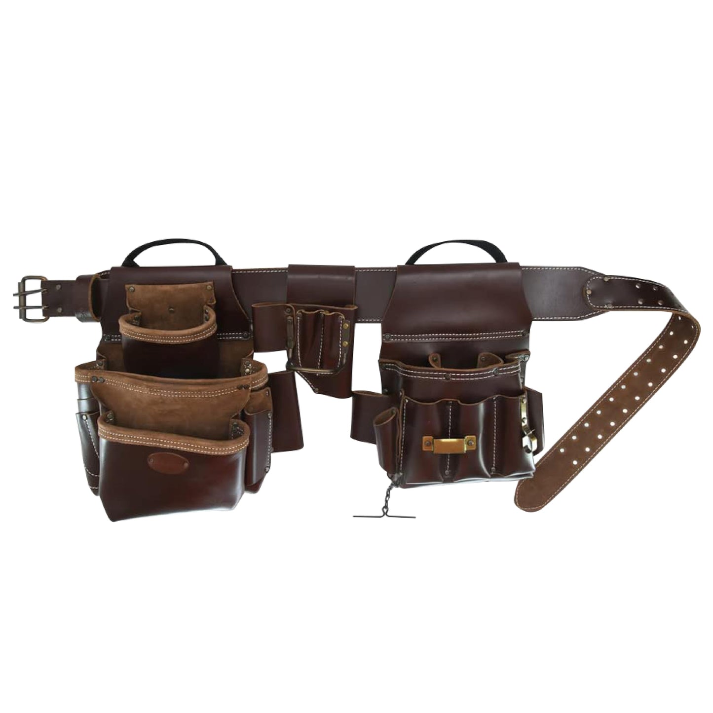 Style n Craft 4-Piece and 22-Pocket Electrician’s Combo, Tool Belt with 2 Tool Pouches and a 4-Pocket Multi-Tool Holder, Full-Grain Leather Electrician Tool Belt, Dark Tan (98464)
