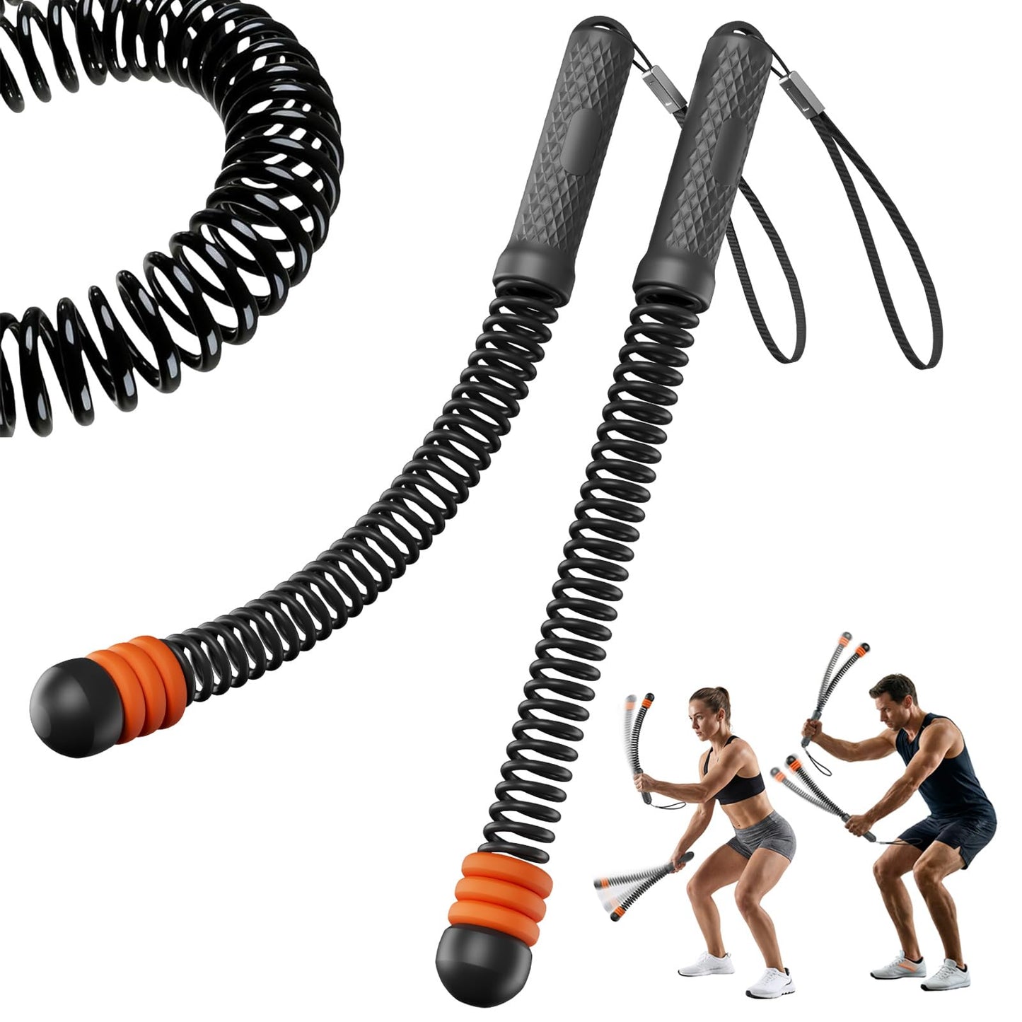 Ropeless Battle Ropes with 3 Adjustable Resistance Rings, Weighted Cordless Battle Rope for Home Gym, Portable Workout Equipment for HIIT, Cardio, Muscle Training & Fat Burning for Men Women (Black)