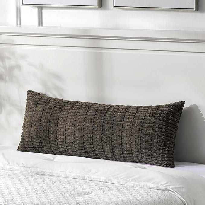 Fancy Homi Dark Brown Long Body Lumbar Decorative Throw Pillow Covers 20x54 Inch for Bed Couch Bedroom Bench, Soft Corduroy Rectangle Solid Pillow Case, Rustic Farmhouse Boho Room Decor