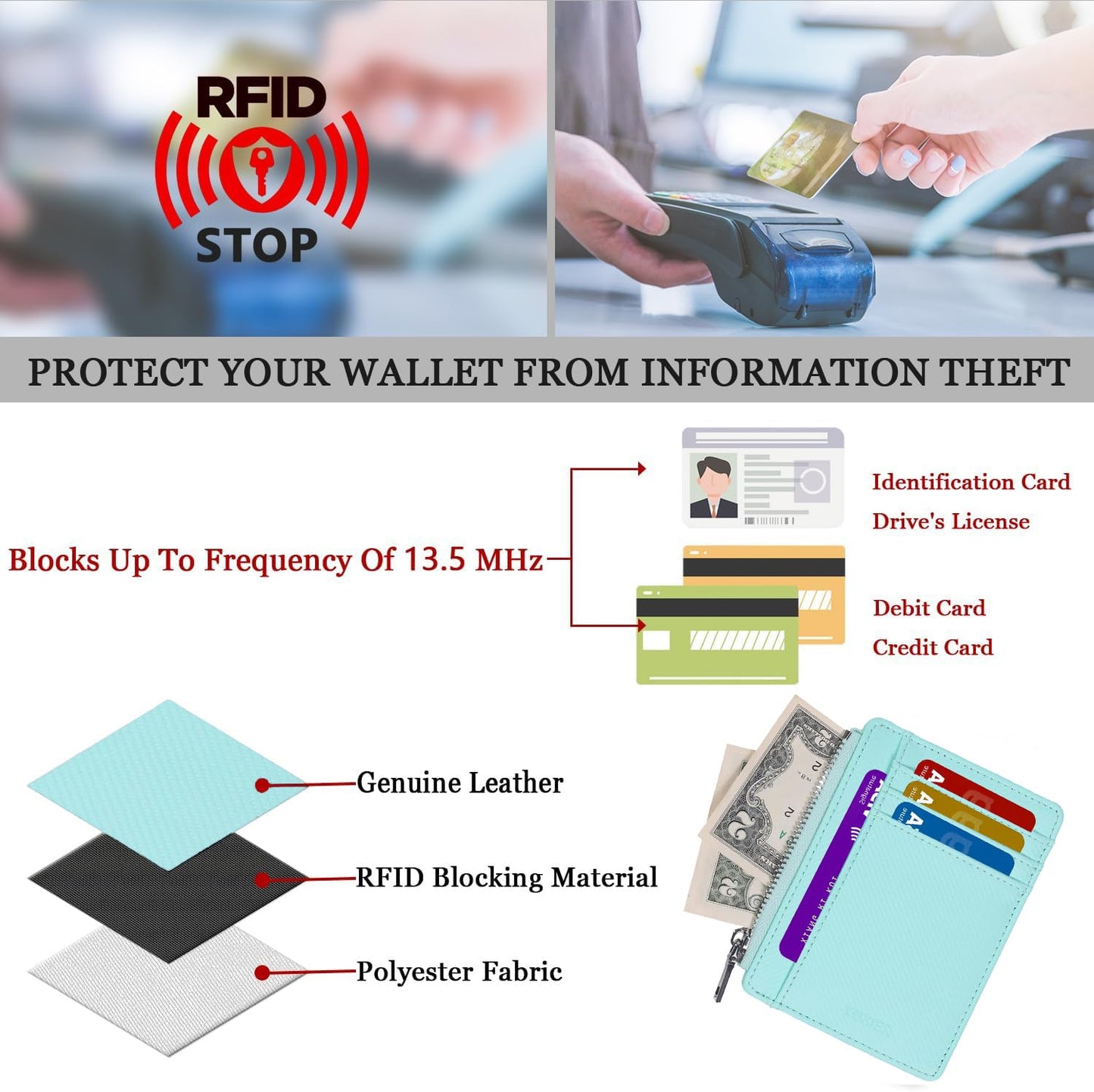 YOXIER Leather credit card holder，Slim Minimalist Card case, Front Pocket Card case, RFID Blocking, Credit Card Holder for Men & Women ，Card holder for men