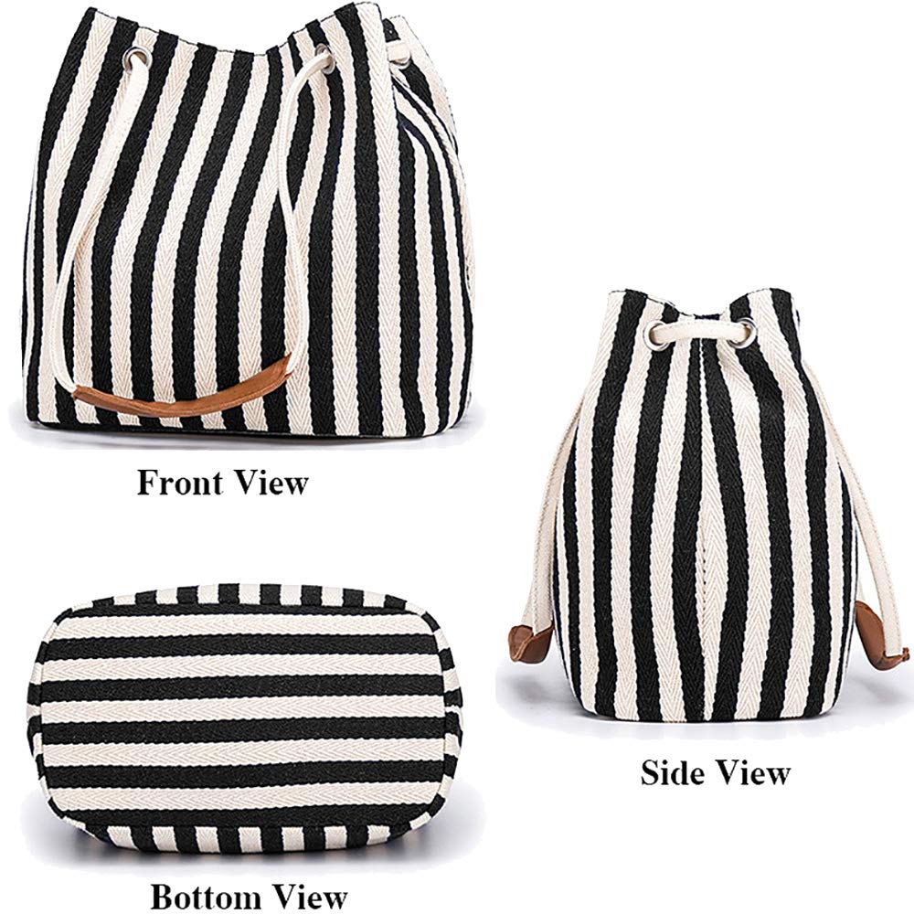 Bydenwely Women's Canvas Summer Tote Bags Small Shoulder Bag Daily Working Handbag for Holiday Travel Pool (Black, Small)