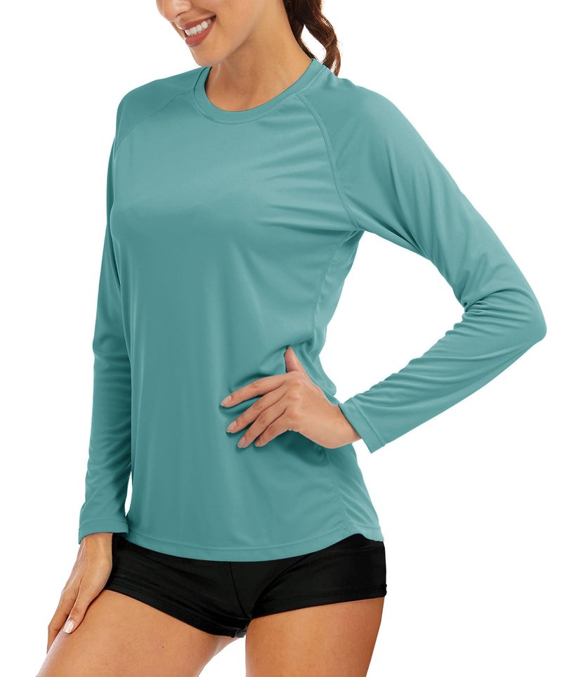 MAGCOMSEN Running T Shirts for Women Athletic Shirts Women Long Sleeve Shirts UV Shirts for Women Summer T Shirts for Women Workout Shirts Fishing Shirts Grey Green