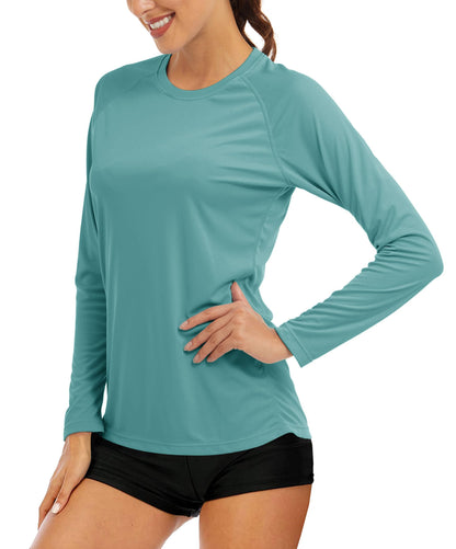 MAGCOMSEN Athletic Shirts Women Long Sleeve Protection Shirts UPF 50+ Summer T Shirts Hiking Shirts Running Shirts for Women Workout Shirts for Women Grey Green