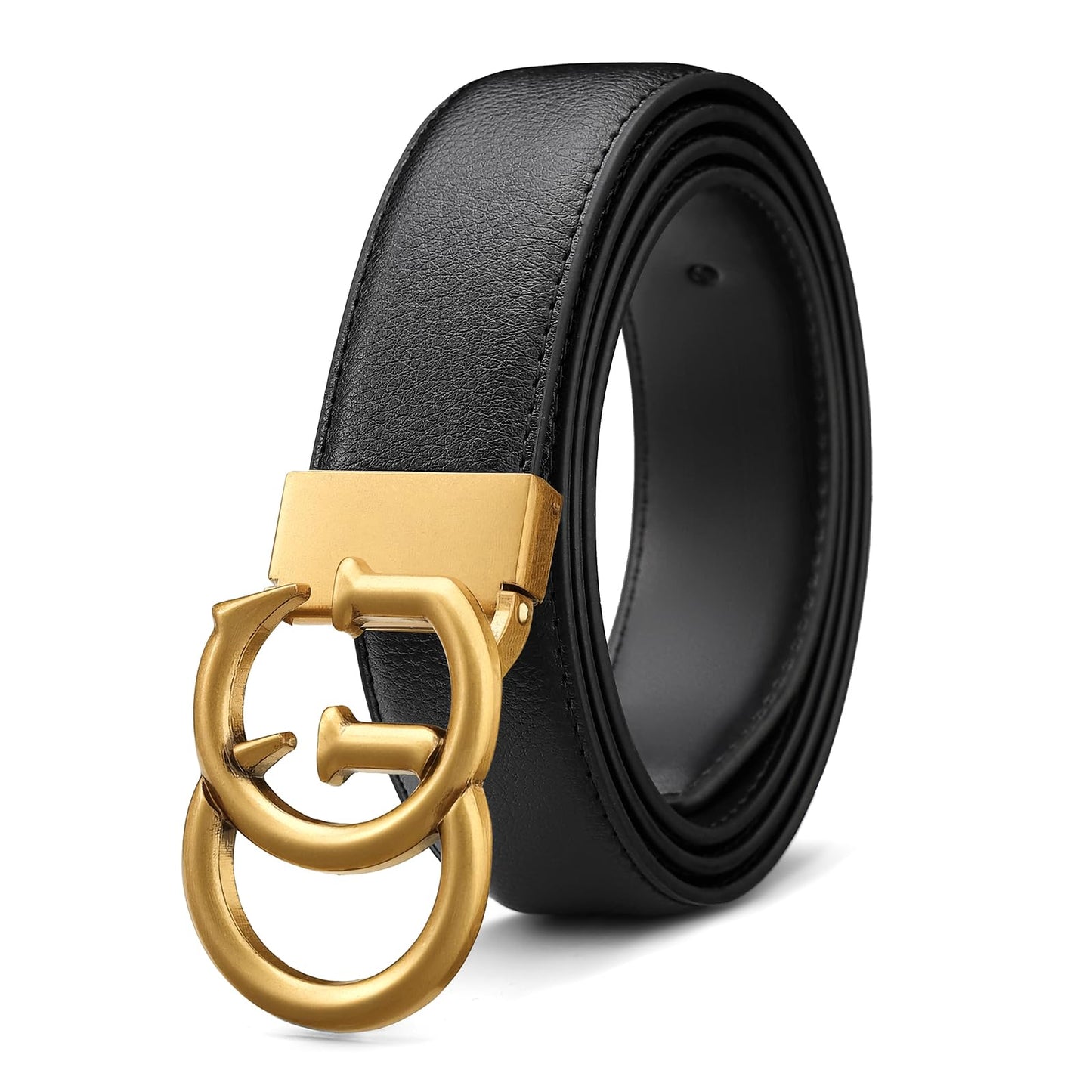 JEKIXHUA Mens Genuine Leather Belt for Men - Adjustable Strap with Gold Buckle, Ratchet Belt for Business & Casual (Gold-1, 24" to 44" Waist Adjustable)