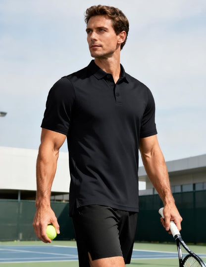 MAGCOMSEN Black Polo Shirts for Men Short Sleeve Performance Moisture Wicking Golf Polos Athletic Work Casual Plain Collared Shirt