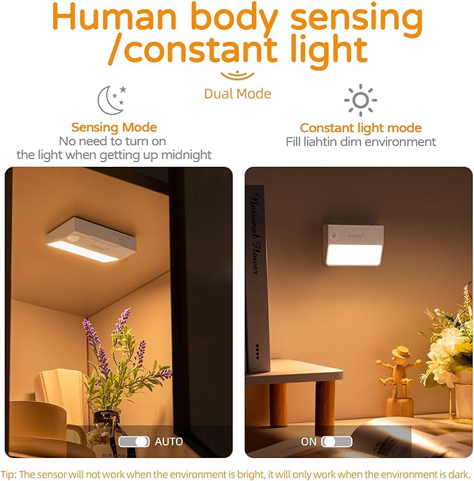 3 Pack Motion Sensor Night Light, Rechargeable Stair Lights Indoor, Warm White Motion Sensor Light Indoor, Battery Operated Night Light for Hallway, Stairway, Bathroom, Bedroom, Kitchen