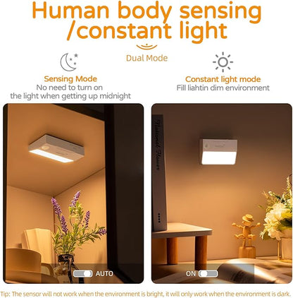 3 Pack Motion Sensor Night Light, Rechargeable Stair Lights Indoor, Warm White Motion Sensor Light Indoor, Battery Operated Night Light for Hallway, Stairway, Bathroom, Bedroom, Kitchen