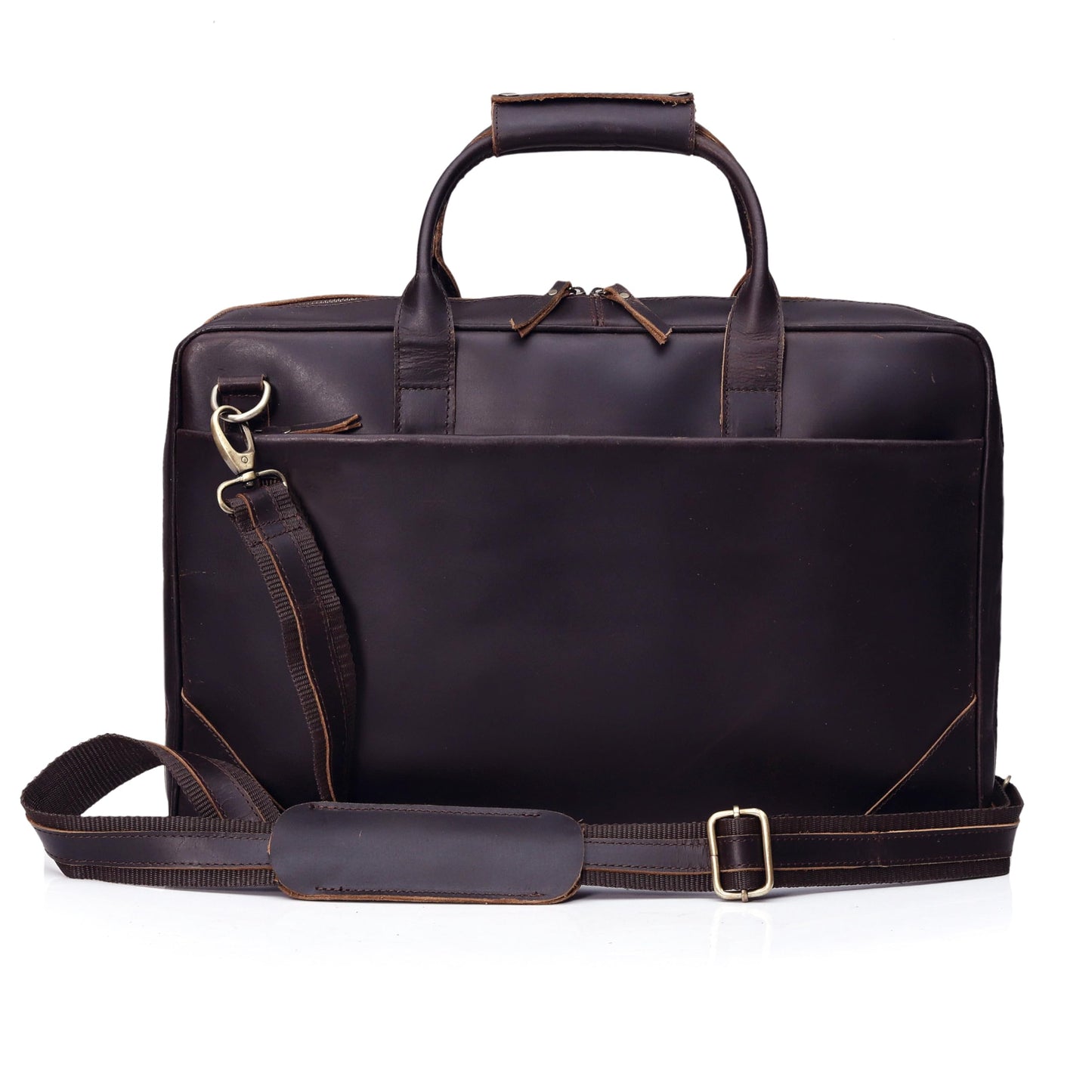 Full Grain Leather Slim Briefcase for Men 17.6 Inch Laptop Messenger Bags Crossbody Shoulder Brown Vintage Attache Case Business Work Lawyer Computer Bag