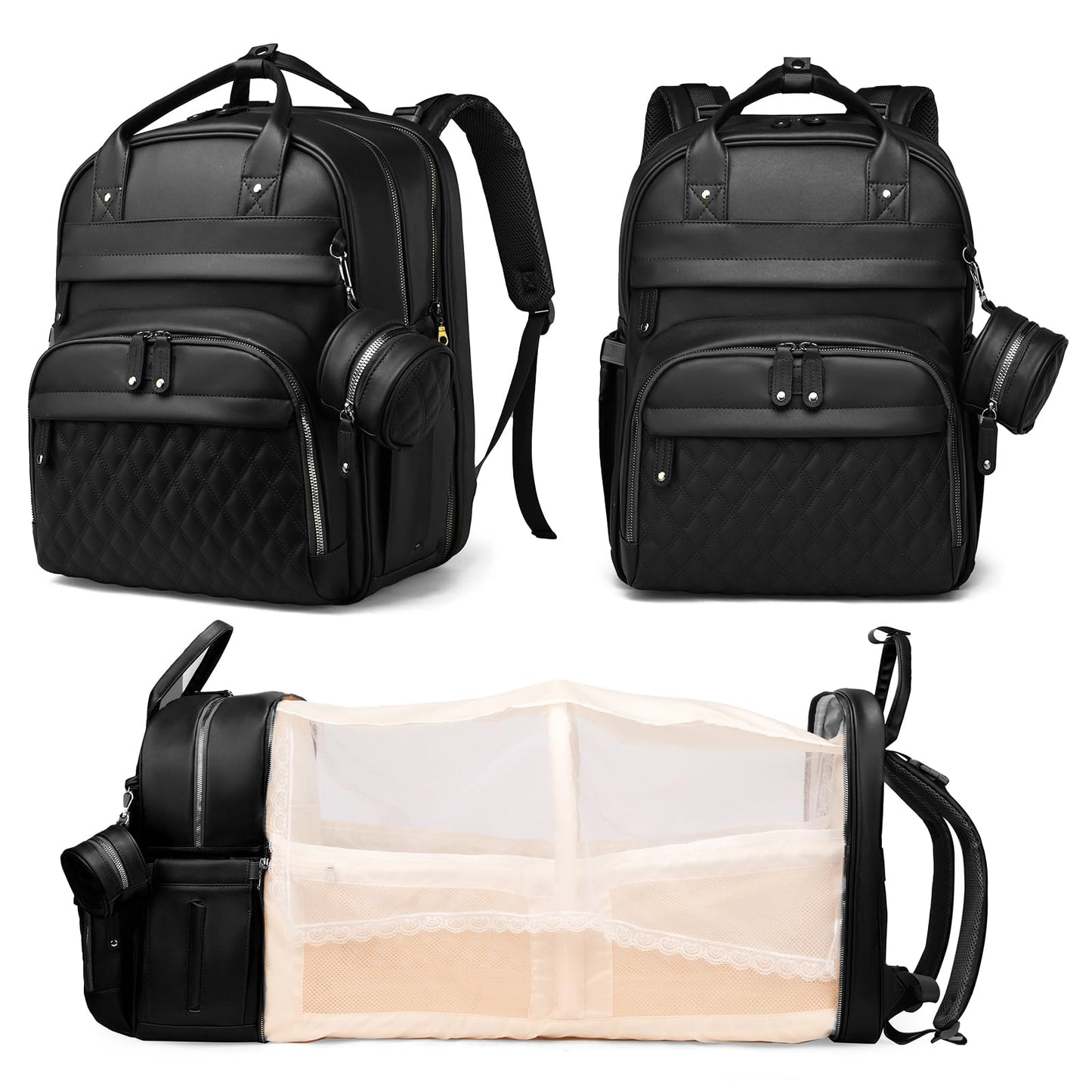 Astro alan Baby Diaper Bag Backpack with Changing Station, Waterproof Large Capacity Diaper Bag for Moms and Dads, Plant-Based Leather with USB Charging Port, Baby Gift for New Parents, Black