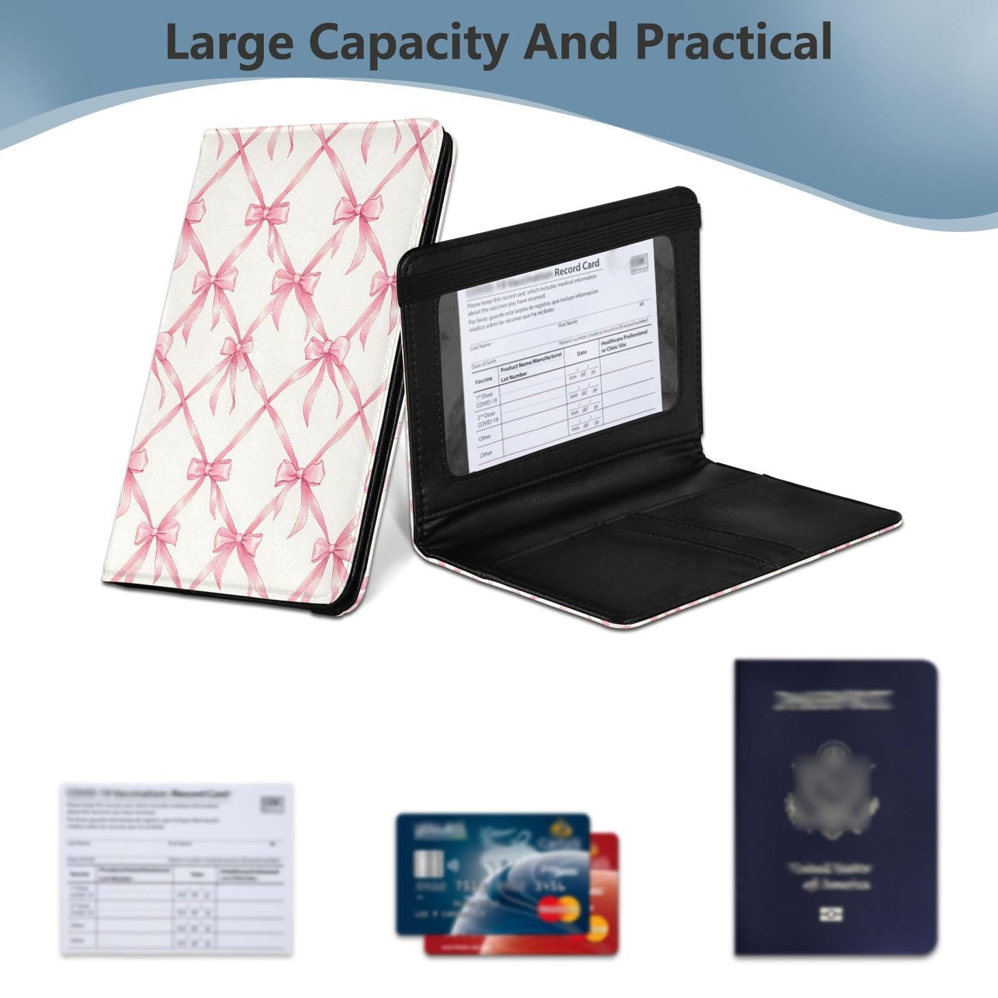 zyrtty Passport Holder, Pink Bow Plaid Pattern Passport Cover Travel Wallet with Credit Card Slots Rfid Wallet Waterproof Documents Organizer Women Men