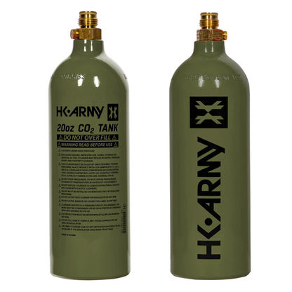 HK Army 20oz Aluminum CO2 Tank - High Pressure Compressed Air System for Paintball & Airsoft Gear - Olive