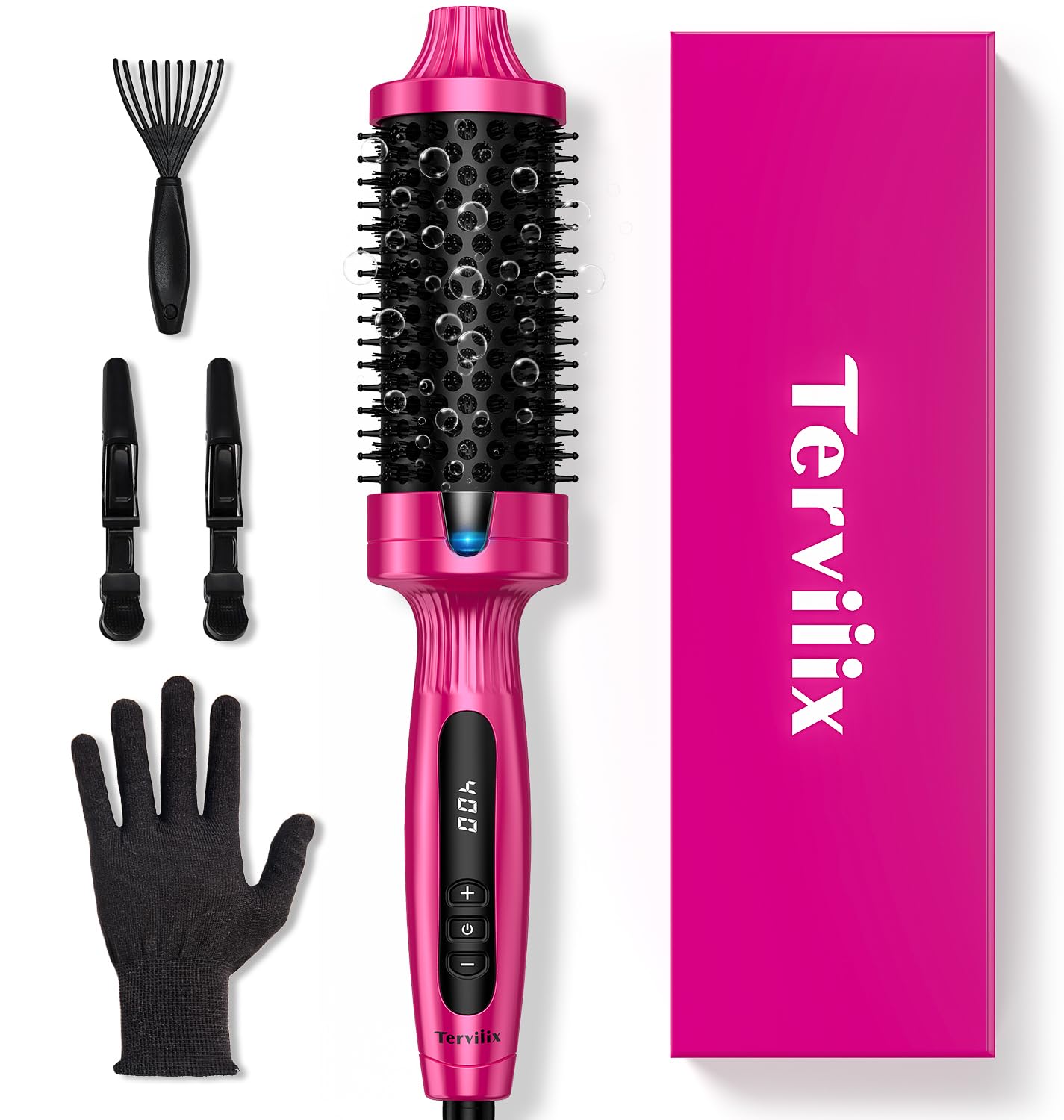 Terviiix Thermal Brush Get Voluminous Style, Quick Heating Hot Brush, Ceramic Tourmaline Ionic Heated Curling Iron, Digital Display 9 Temperatures Curling Wand, Dual Voltage, 1.5 Inch