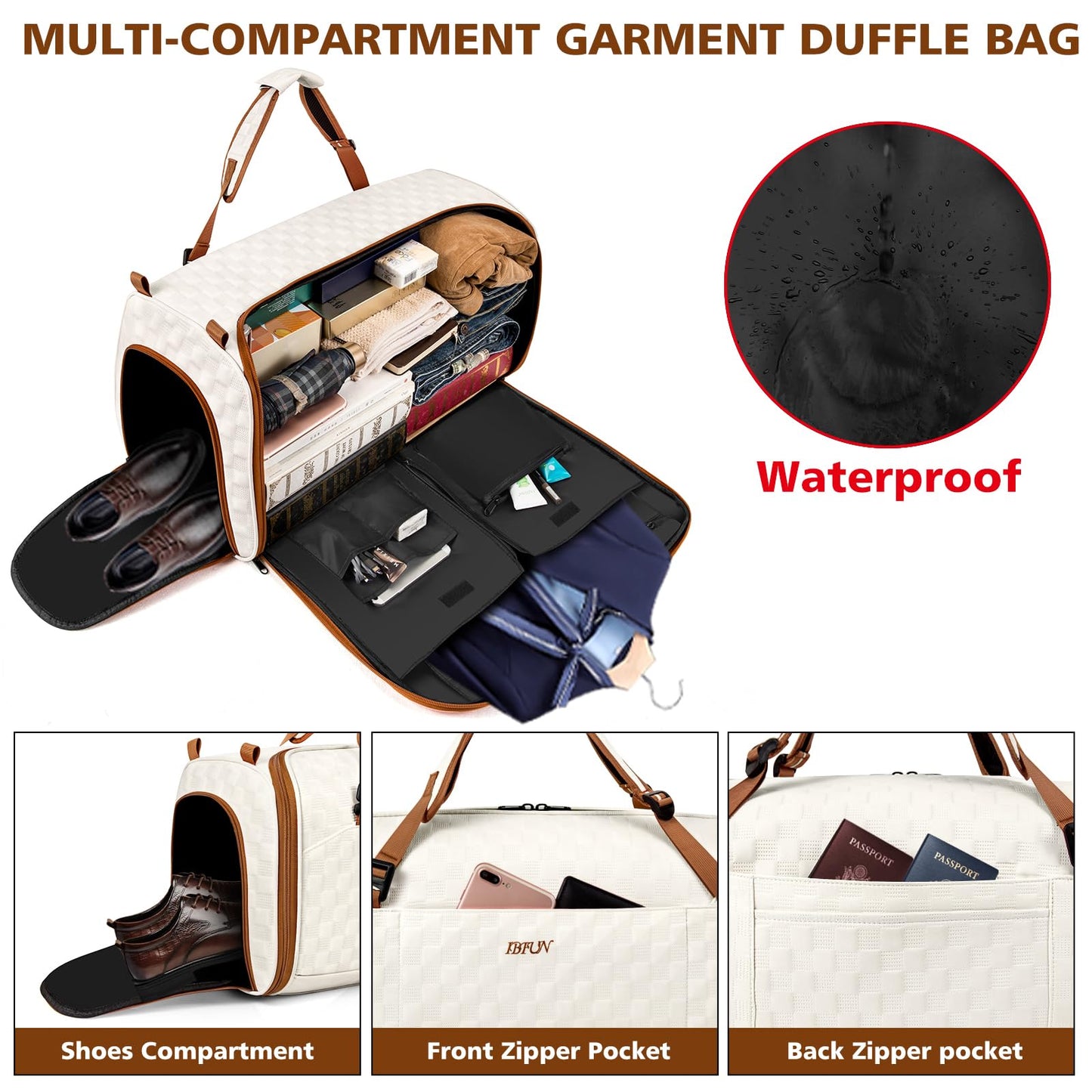 Convertible Garment Bags for Travel - Carry on Garment Duffle Bag with Backpack Straps for Men Women, 4 in 1 Large Travel Duffel Bags with Shoes Compartment Hanging Suit Dress Weekender Bag 3pcs Set