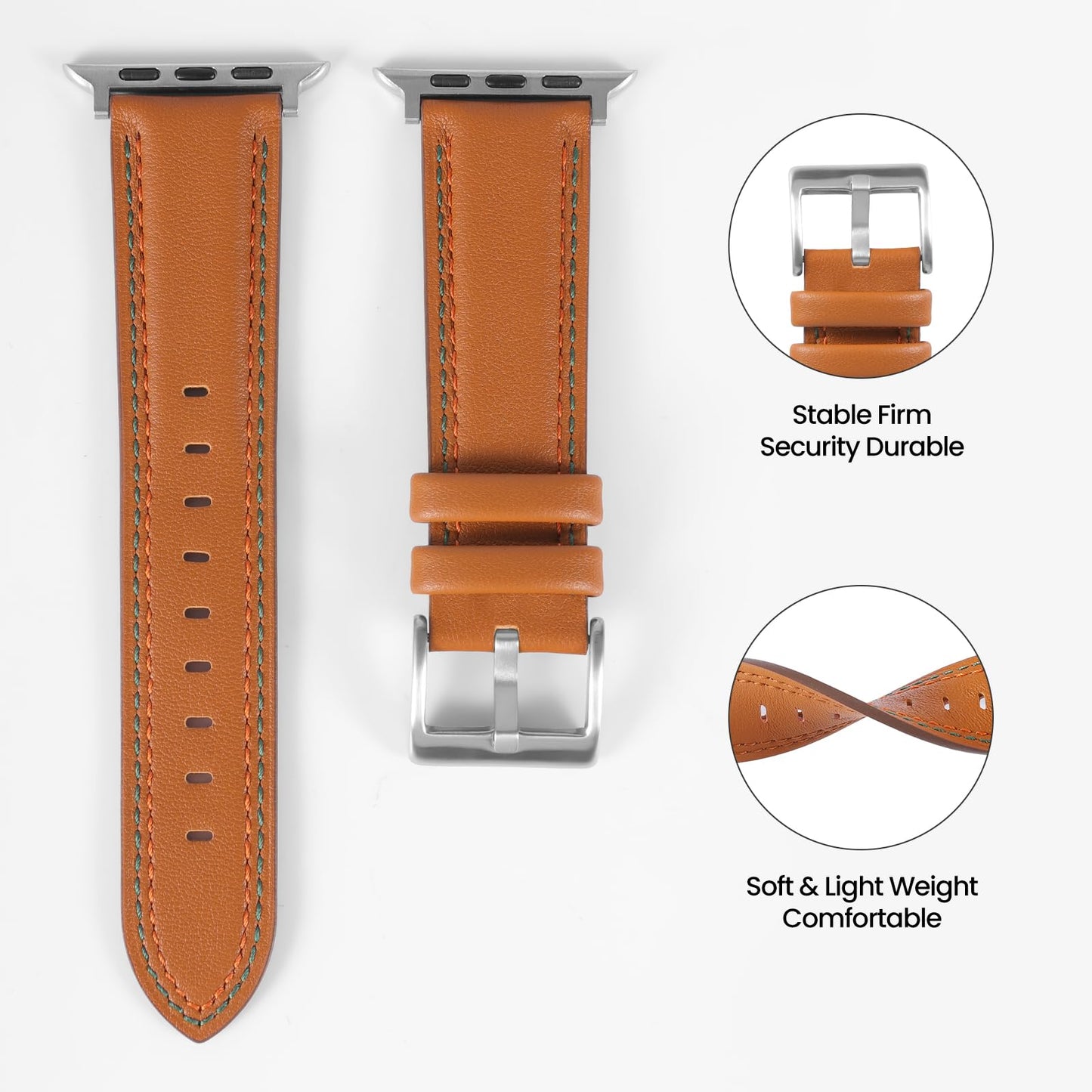 Soft Genuine Leather Band for Apple Watch 49mm 46mm 45mm 44mm 42mm - Women/Men Vintage Retro Replacement Wristband Strap with Metal Buckle for iWatch Ultra 3/2/SE/Series 11/10/9/8/7/6/5/4/3 - Brown