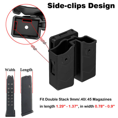Universal Double Magazine Holster, 9mm 40 45 Magazines Pouch Adjustable Retention Dual Stack Mag Holder for Glock, S&W, Ruger, Sig Sauer, Taurus, Beretta, Springfield and More Similar-Size Mags