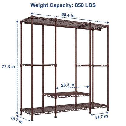 Ulif E3 Heavy Duty Garment Rack, 4 Tiers Freestanding Closet Organizer System with 5 Shelves, Metal Closet Organizer and Storage System for Clothes, Max Load 850lbs, 58.4"W x 15.7"D x 77.3"H, Bronze
