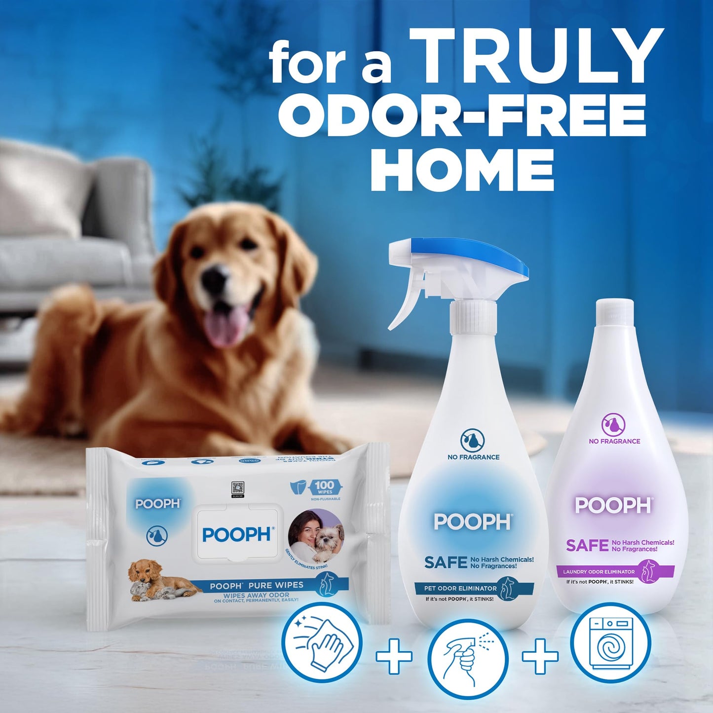 Pooph Pet Odor Eliminator, 32oz Spray, 2-Pack - Dismantles Odors on a Molecular Basis, Dogs, Cats, Freshener, Eliminator, Urine, Poop, Pee, Deodorizer, Natures, Puppy, Fresh, Clean, Furniture, Potty