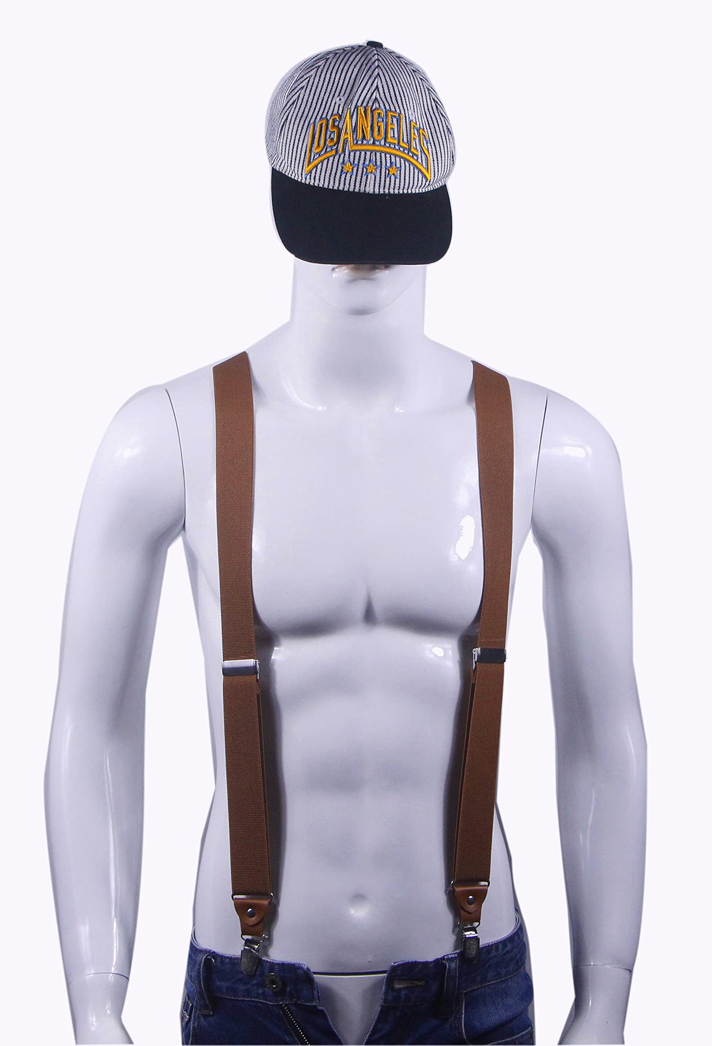 Doloise Adjustable Elastic X Back Style Suspenders for Men's and Women's With Strong Metal Clips (Coffe-01)