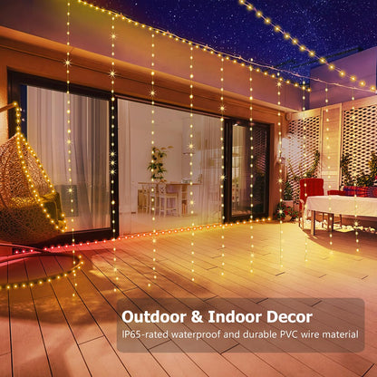 KepStars Curtain Lights 10ft x 10ft, 300 LED Twinkle Fairy String Lights Curtain with Remote & Timer, IP65 Waterproof, USB Powered for Indoor Outdoor Wall Bedroom Backdrop Christmas Decor - Warm White
