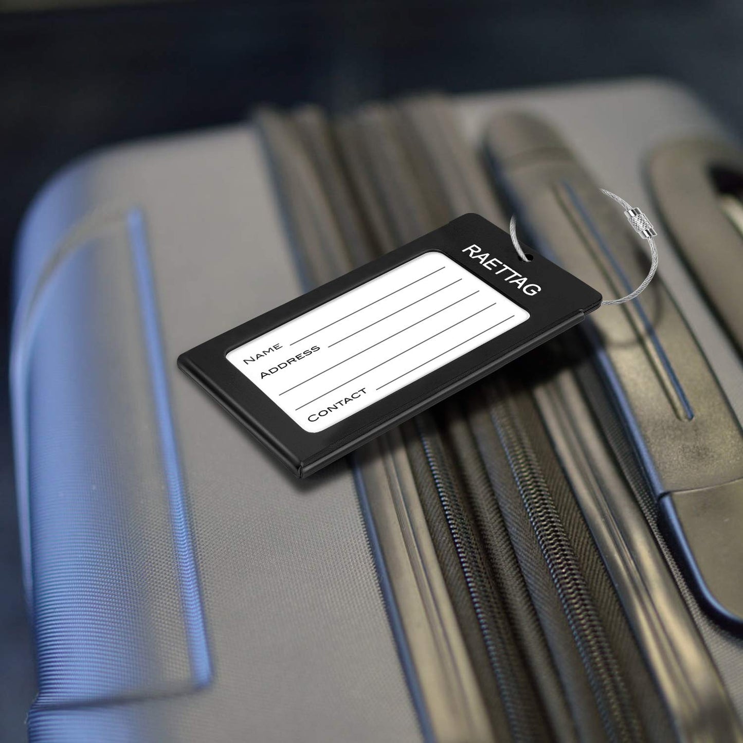 WeBravery Luggage Tags Metal Suitcase Tags Travel Bag ID Identifier Luggage Tag (Black 2-Pack)