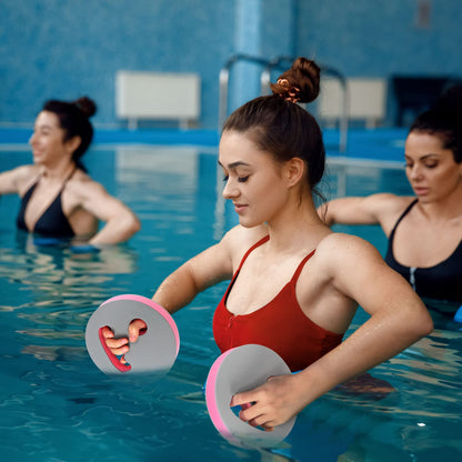 Hungdao 4 Pcs Water Exercise Discs Water Weights for Pool Exercise Set EVA Foam Aerobic Equipment for Adults Hand Held Pool Resistance for Swimming Beginners Arthritis(Gray and Pink)