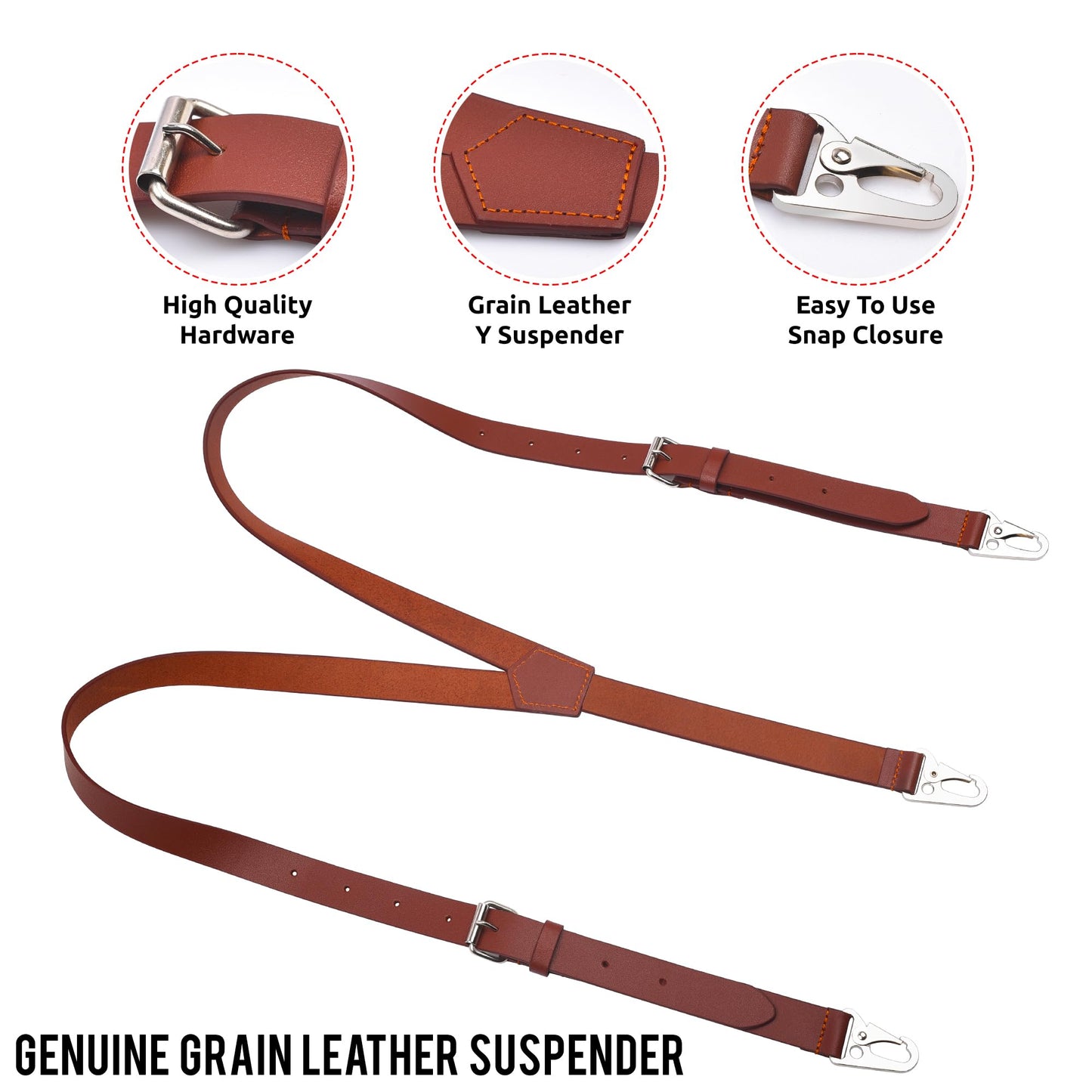 NUTUCH Full Grain Leather Suspender for Men | Y Design Suspenders | | Leather Braces Western | Heavy Duty adjustable Dress Suspender | Snap Hooks | Men Suspenders for Jeans Dress Pants(Brown)