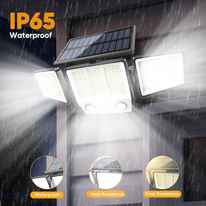 Solar Motion Sensor Outdoor Lights Waterproof - 3000LM 3 Modes Security Lights Outdoor 270° Illumination IP65 LED Solar Flood Wall Light for Garden Yard Patio Pathway (With ‎Remote Control, 3)