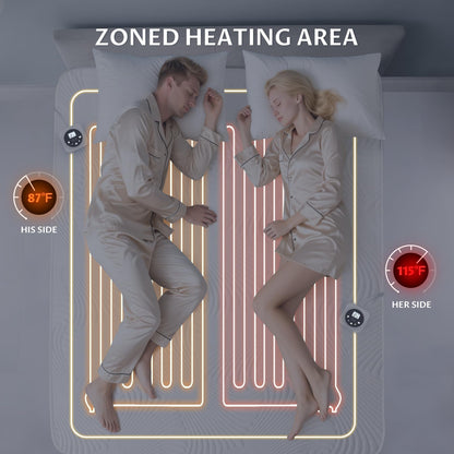 King Size Electric Heated Mattress Pad - Bed Warmer with Memory & Preheat Functions, 12 Heat Settings Dual Control for 1-12 Hours Auto Off, Lighted Button