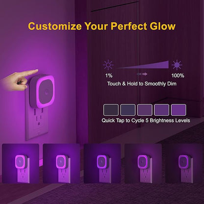 2 Pack Plug in Night Light with Motion Sensor & Dusk to Dawn Sensor, 3 Sensor Modes, Purple Night Lights Plug into Wall, Dimmable Calming Glow for Meditation, Relaxation, Bathroom, Bedroom