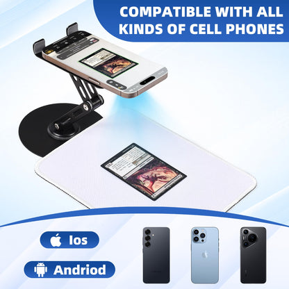 Utllsitm Foldable MTG Trading Card Scanner Stand,Carbon Steel Phone Holder Includes 50 Standard Size Card Sleeves and Scanning Pad,Ideal for Quickly Scan and Price Check,Available for ManaBox