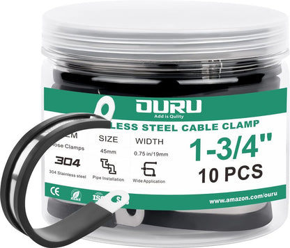 OURU 32PCS Cable Clamps Assortment Kit, Stainless Steel Rubber Coated Cushioned Insulated Clamps for Automotive Cable Wire & Pipe in 4 Sizes-5/8" 3/4" 1" 1-1/4"