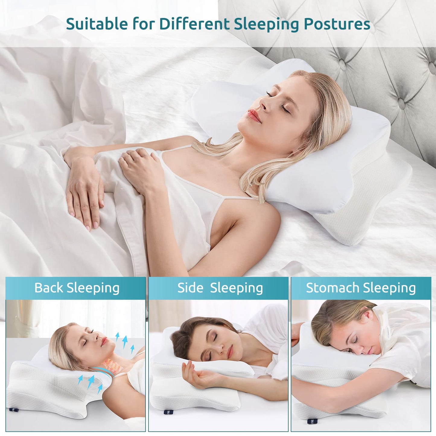 DONAMA Cervical Pillow for Neck and Shoulder,Contour Memory Foam Pillow,Ergonomic Neck Support Pillow for Side Back Stomach Sleepers with Pillowcase
