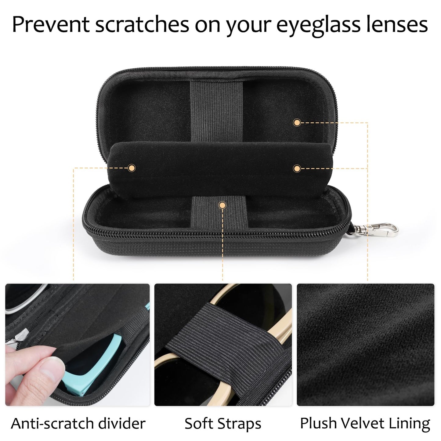 WOMACO Hard Glasses Case, Hard-Shell Double Eyeglasses Case for 2 Storage Scratchproof Dual Sunglasses Box for Women Men (Black, One Size)