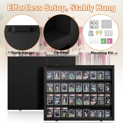 Mlikero Baseball Card Display Case, 36 Graded Card Display Frame Lockable, Trading Card Display with UV Protection Sports Card Display Case for Baseball Cards, Football Cards, Sports Cards