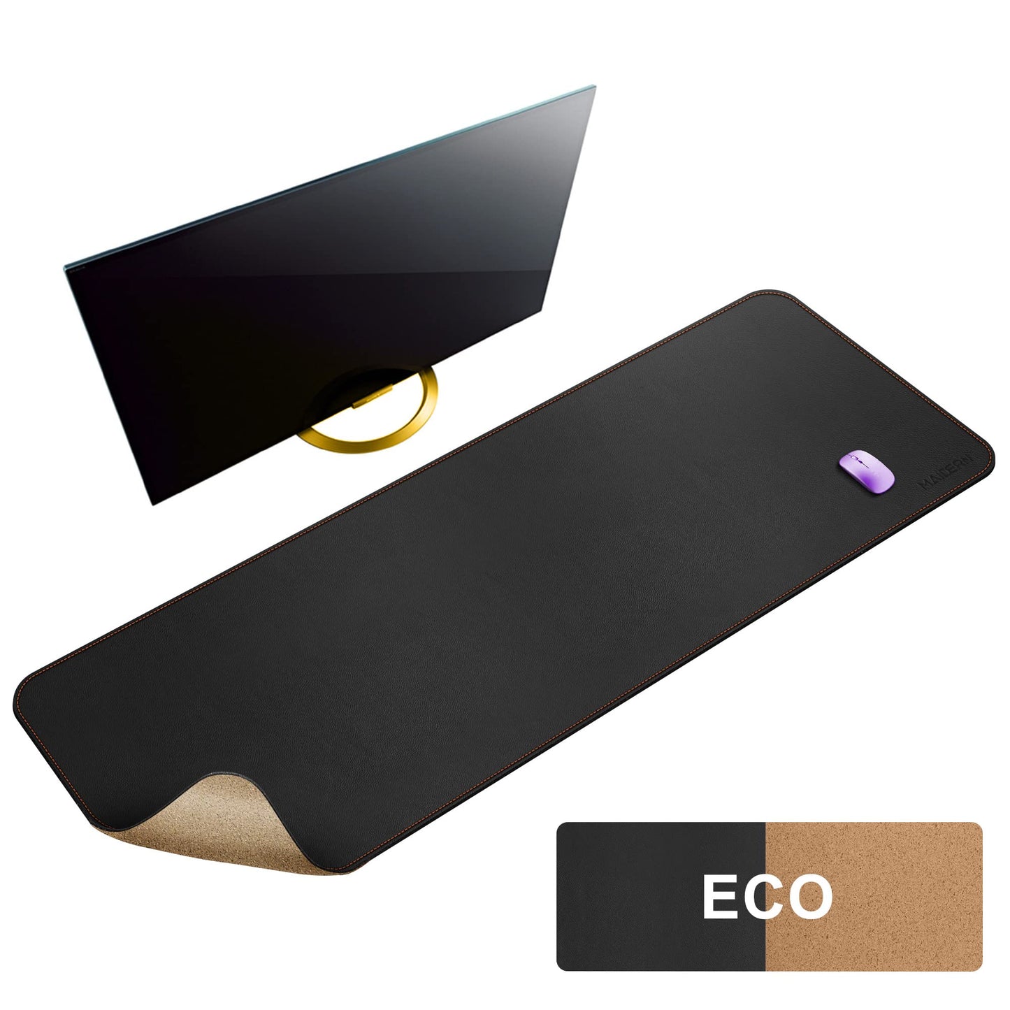 MAIDERN 55” x 24” Cork & Leather Desk Pad, Large XXL Desk Mat, Full Desk Mouse Pad, Dual Sided Desk Pad, Desk Pad Protector for Gaming Home Office (Black)