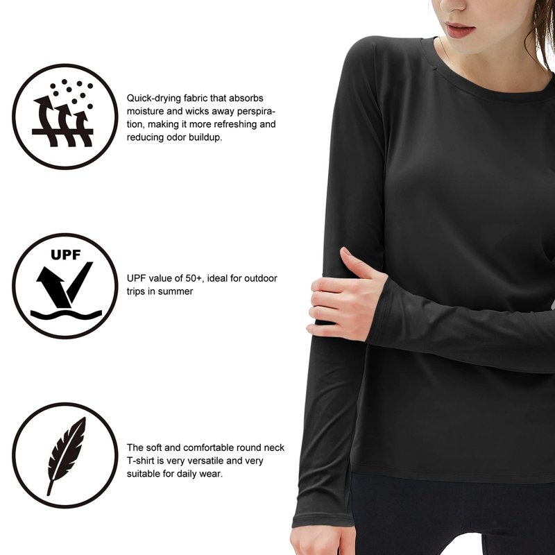 isnowood Womens Long Sleeve Rash Guard, 2 Pack UV UPF 50+ Sun Protection Shirts, Quick Dry Tops for Swimming Workout Hiking Running
