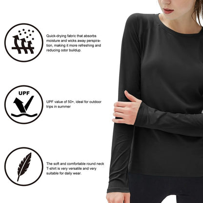 isnowood Swim Shirts for Women, UPF 50+ UV Sun Protection Long Sleeve Shirt, Lightweight Quick Dry Workout Hiking Running Rash Guard Top Black