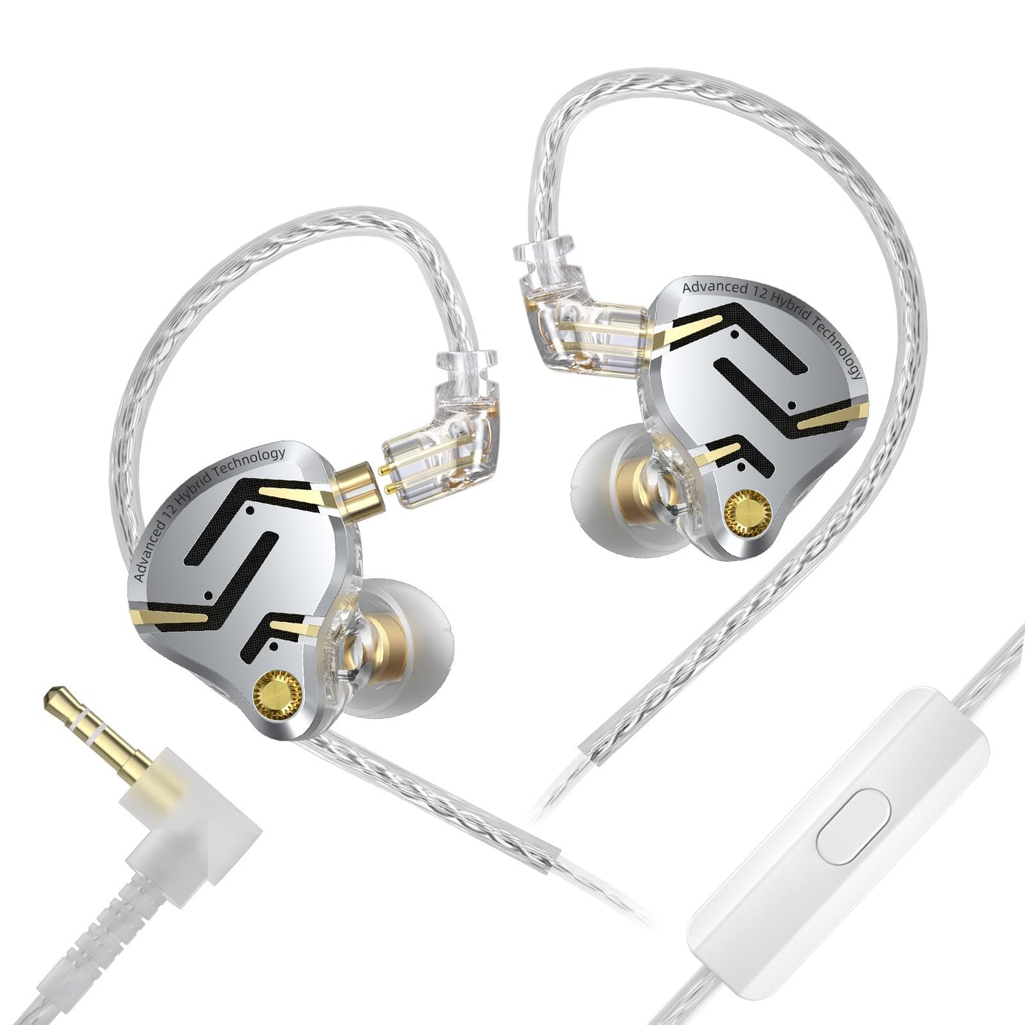 KZ ZS12 PRO 2 in Ear Monitor,1DD+5BA Hybrid Wired Earbud,IEM Earphones,Gaming Earbuds,HiFi Deep DASS IEM for Gaming,KZ Earbuds with 2PIN Cable for Audiophile (with Microphone, Silver)
