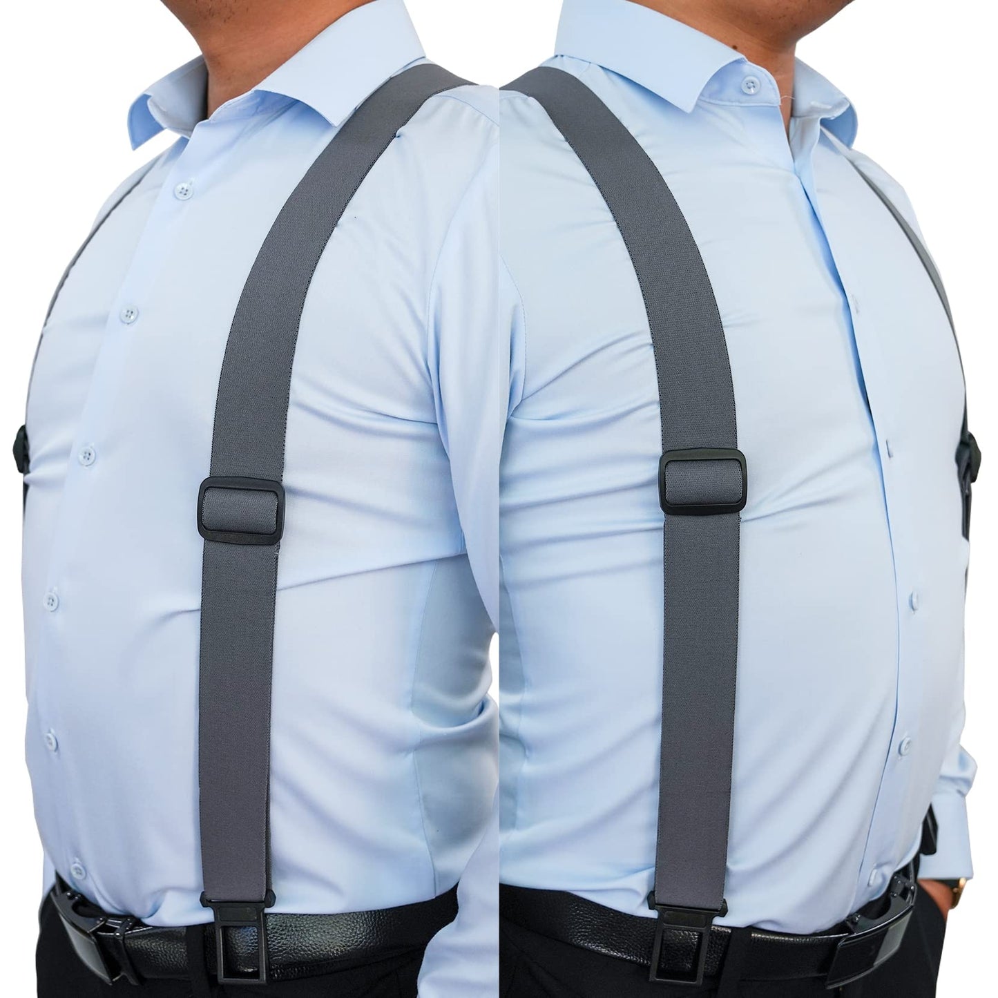 KUNN Men's 1.5 inch Adjustable Y Back Suspender,Elastic Hook End Suspenders,Grey