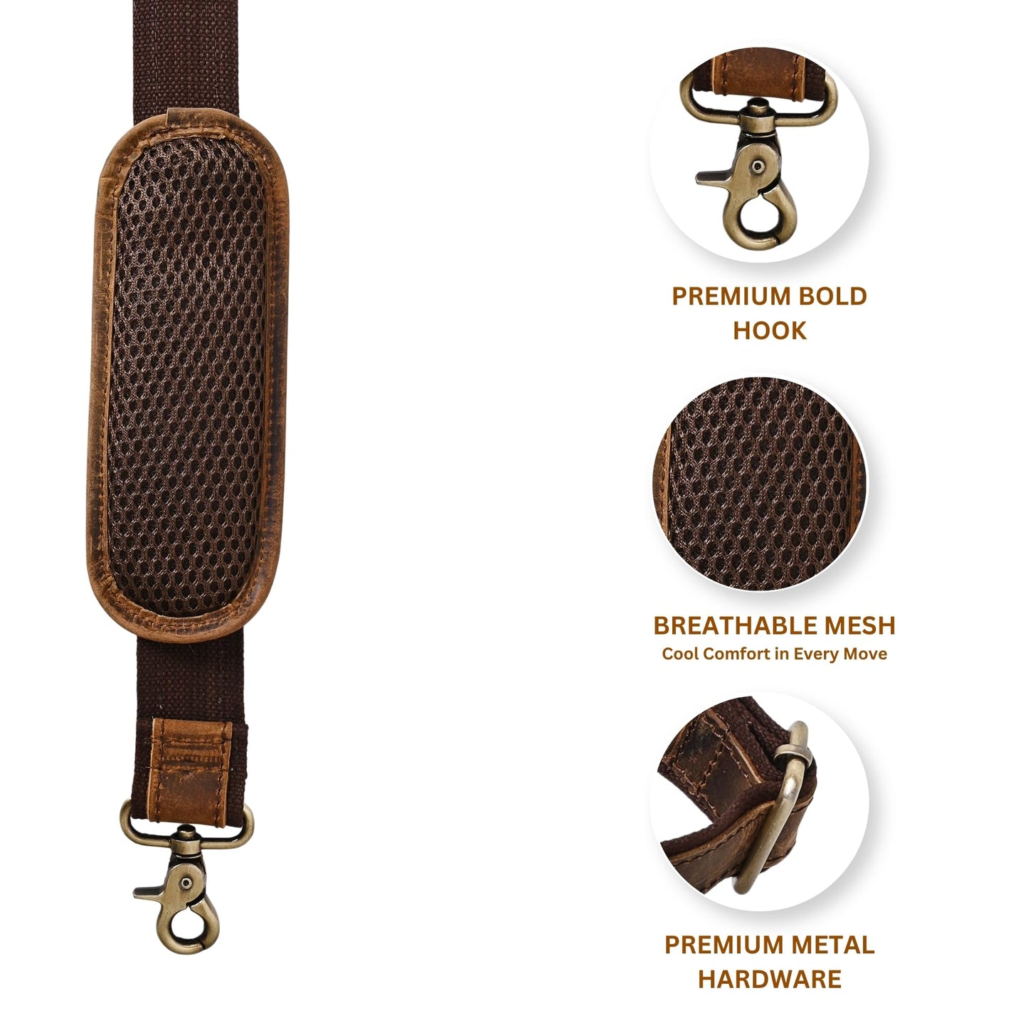 Autentico Premium Tan Leather Travel Bag Strap Adjustable Replacement Shoulder Strap Extra Wide Padded Design for Weekenders, Carry-Ons, Duffels Genuine Leather Comfort (Distress Brown)
