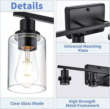 Bathroom Vanity Light Fixtures,5-Light Black Wall Lights for Living Room,Bathroom Light Fixtures Over Mirror,Wall Lamps for Bedroom with Clear Glass Shade for Hallway,Kitchen,Cabinet