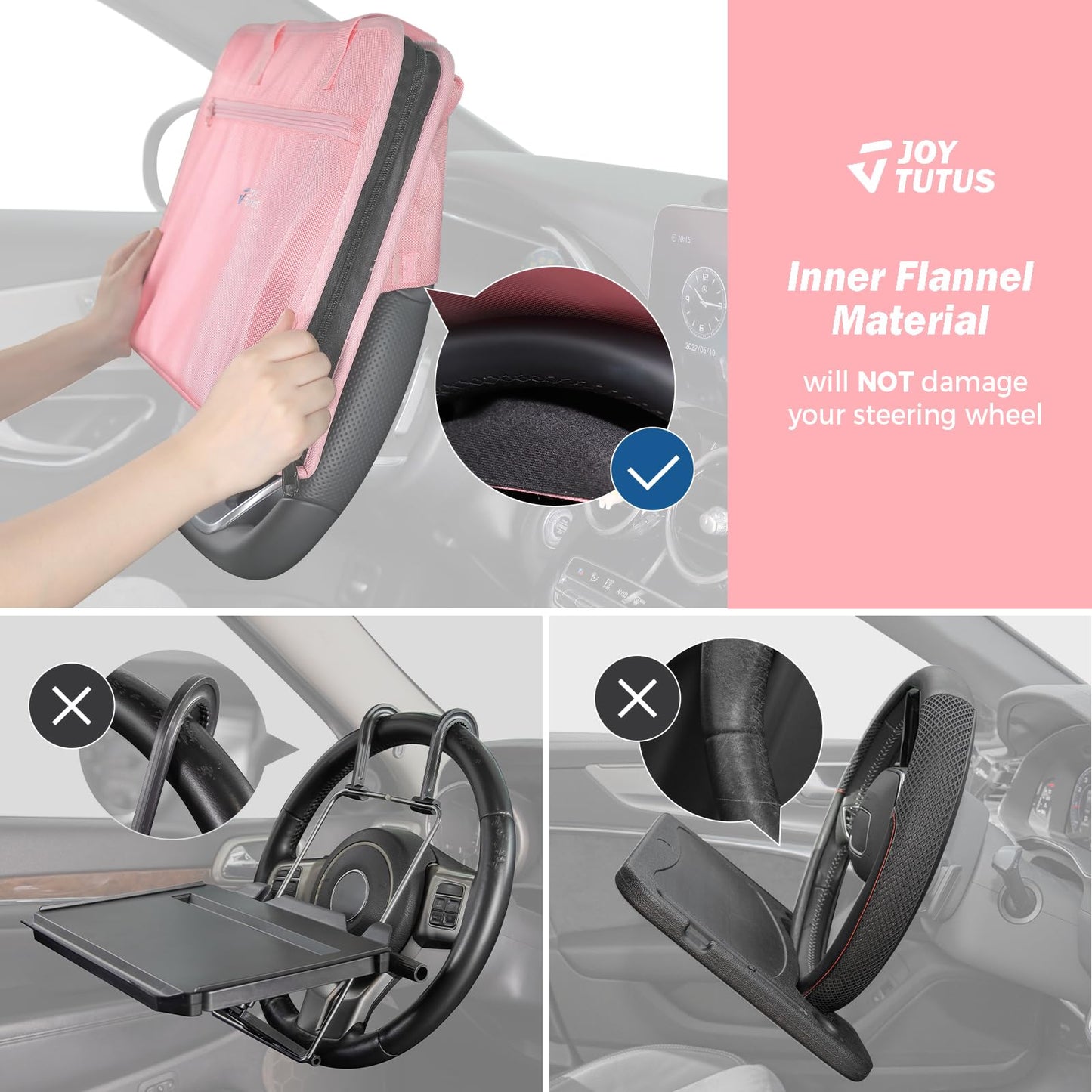 JOYTUTUS 3 in 1 Steering Wheel Eating Tray, Car Back Seat Laptop Desk, Multifunctional Office Bag, Car Work Table for Writing, Car Organizer for Kids, Commuters, Family